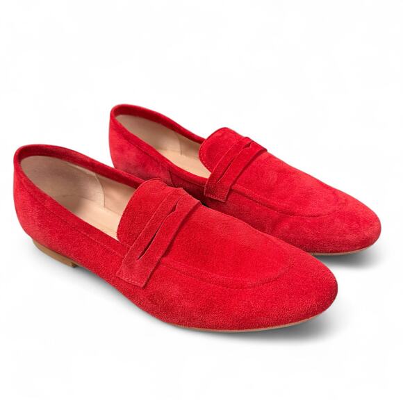 RICCARDO BOCCIA Women's Italian Leather Red Suede Slip On Loafers, Size 41/10.5 - Picture 1 of 6